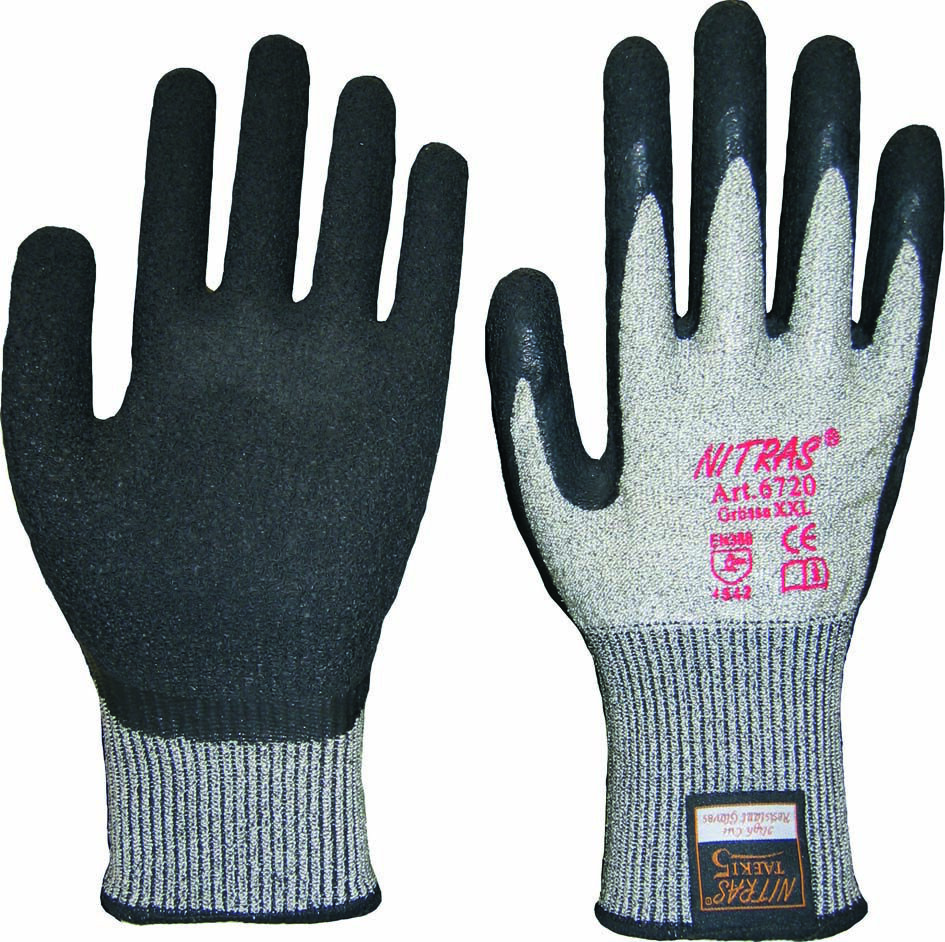 NITRAS SCHNITTSCHUTZ-HandschuhSt.5 TURTLE Latex grau / schwarz TAEKI5 6720 Gr. 9 XL