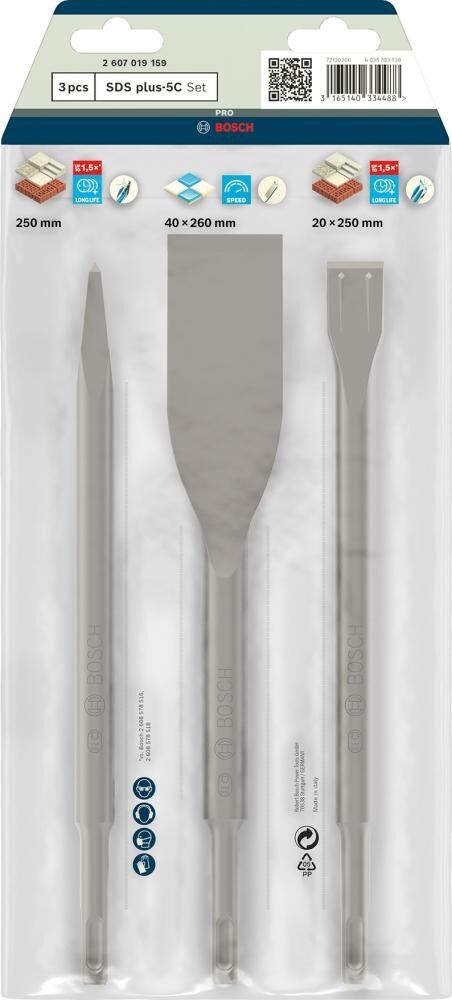 BOSCH SDS-plus Meißel Set Spitz- Flach- & Fliesenmeißel 3-teilig