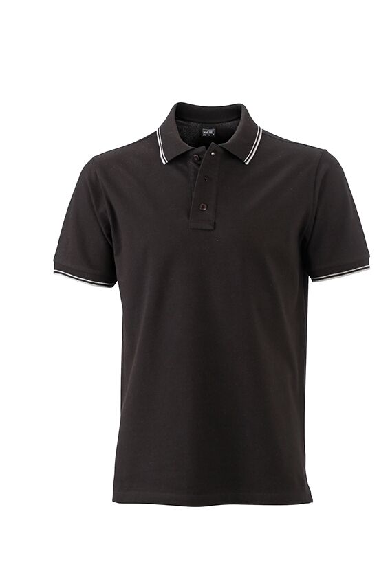 JAMES & NICHOLSON JN Mens Polo JN986 95%BW/5%EL black/white Größe XL