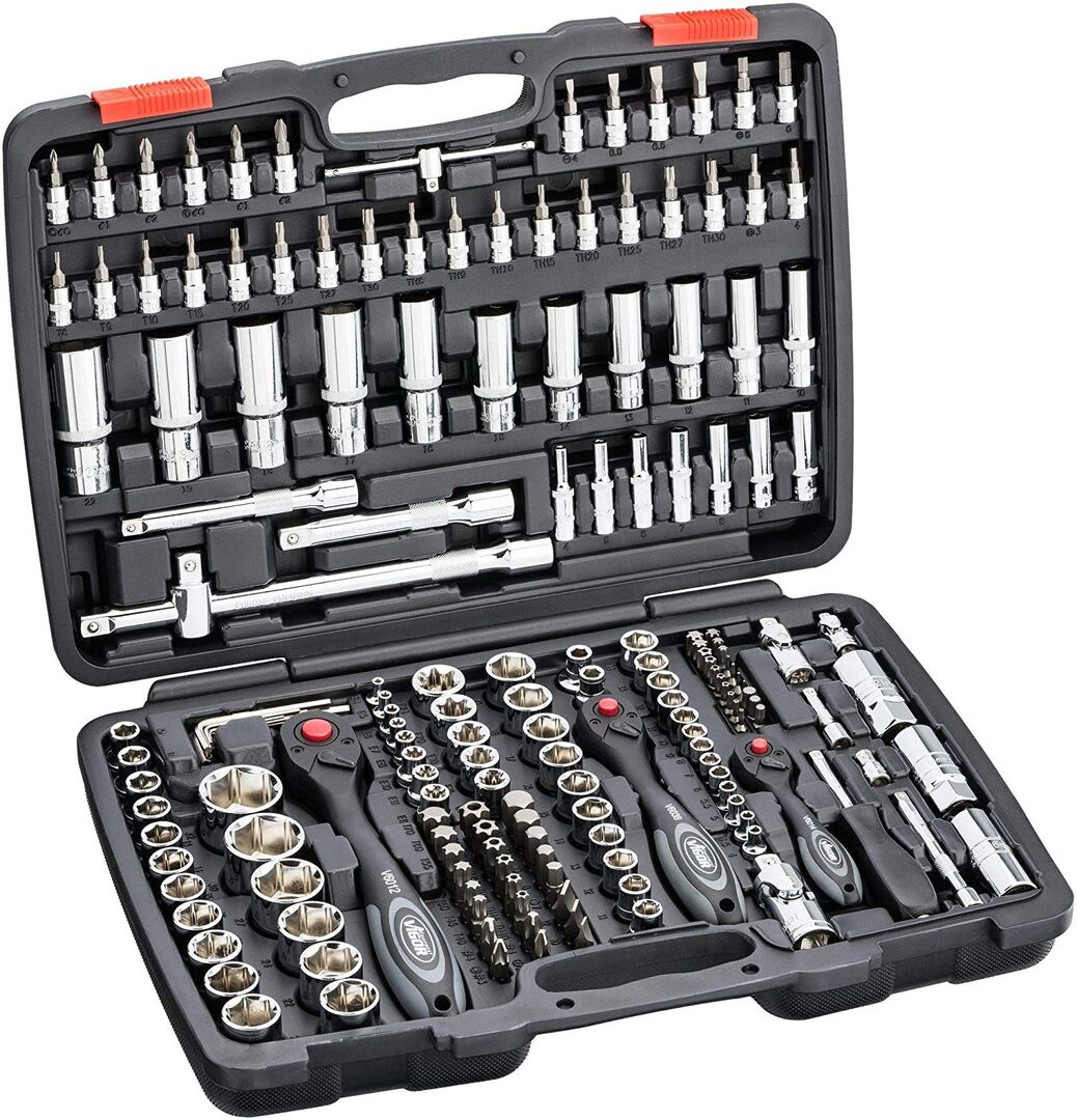 VIGOR Steckschlüssel Set 1/4"+3/8"+1/2" Feinzahnknarre 172-teilig