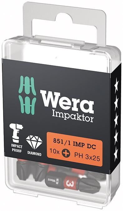 WERA Impaktor-Bit 1/4" Kreuzschlitz PH 3x25mm 10er Pack