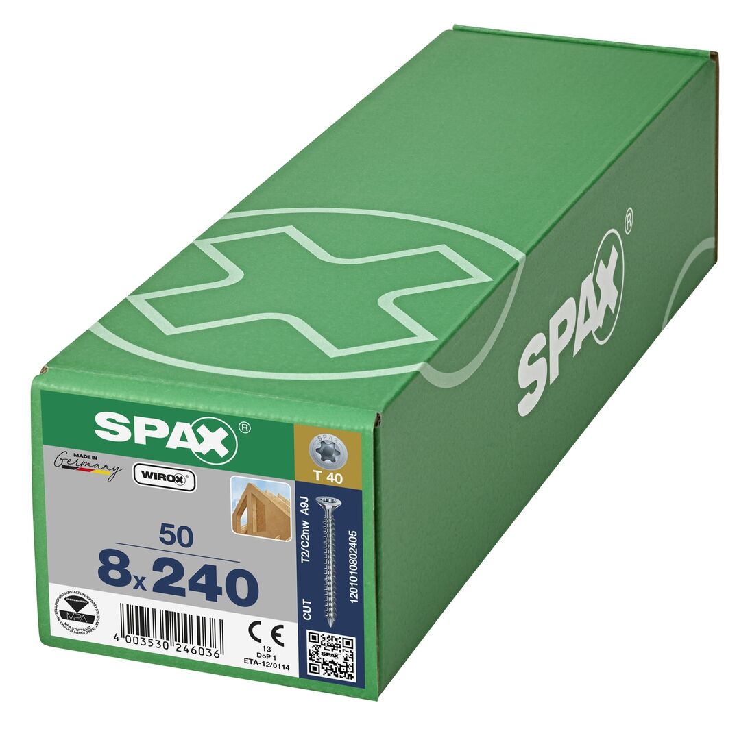 SPAX Universalschraube T40 8x240mm Senkmultikopf Vollgewinde T-STAR+ CUT WIROX 50 Stück