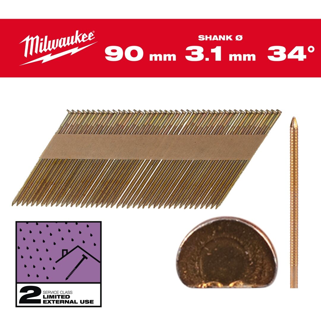 MILWAUKEE D-Kopf-Nägel 34° 7,4x3,1x90mm Ringsch zn