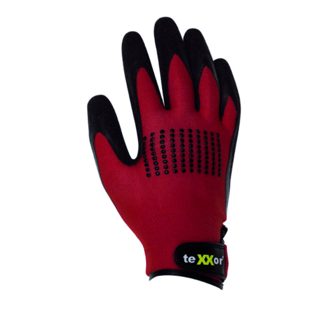 TEXXOR Nylon-Strickhandschuhe Fire Grip Gr. 9 rot mit Latex-Beschichtung & Klettverschluss