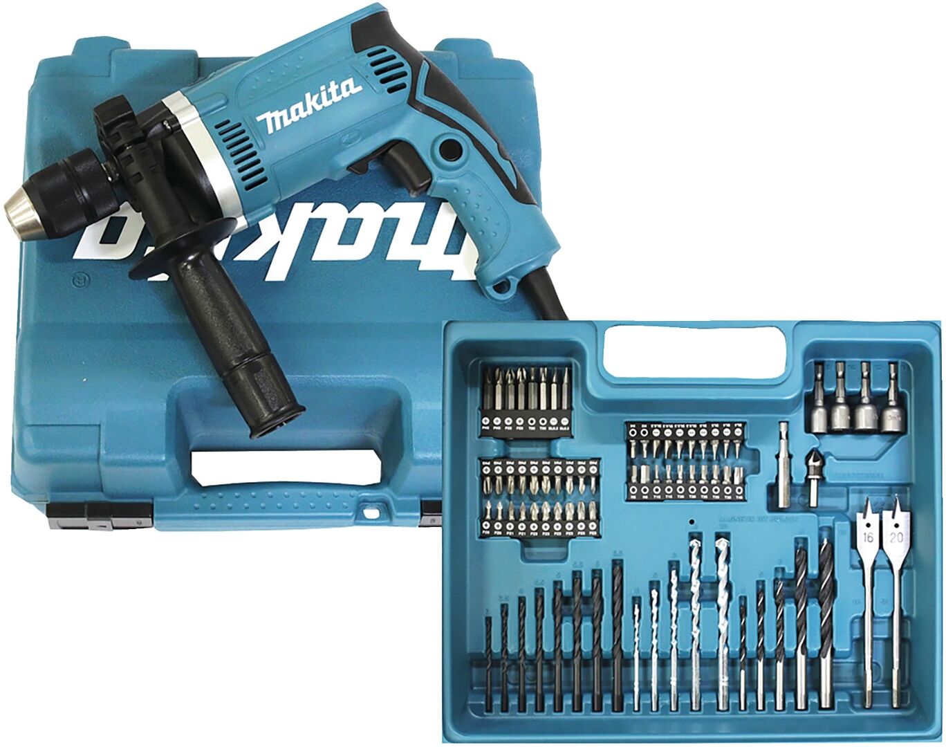 MAKITA Schlagbohrmaschine Set HP1631KX3 74-teilig im Koffer