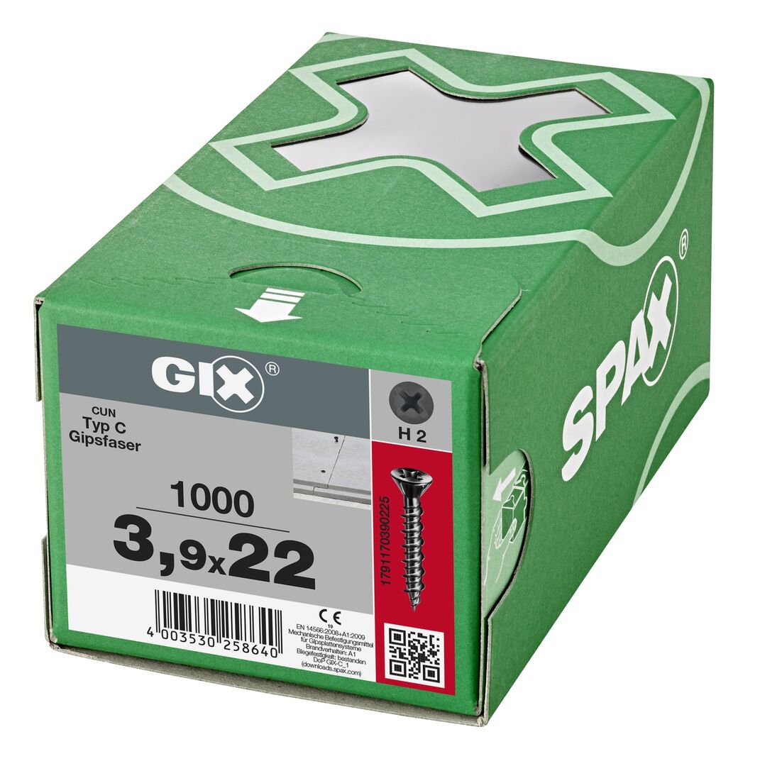SPAX Gix-C Senkkkopf Fraesrippen H2 Hilo-Gewinde phos. 1000St 3,9x22mm