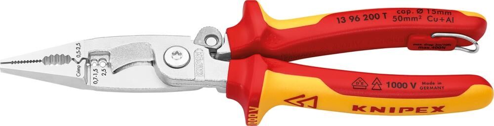 KNIPEX Elektro-Installationszange 200mm VDE verchromt 13 96 200 T