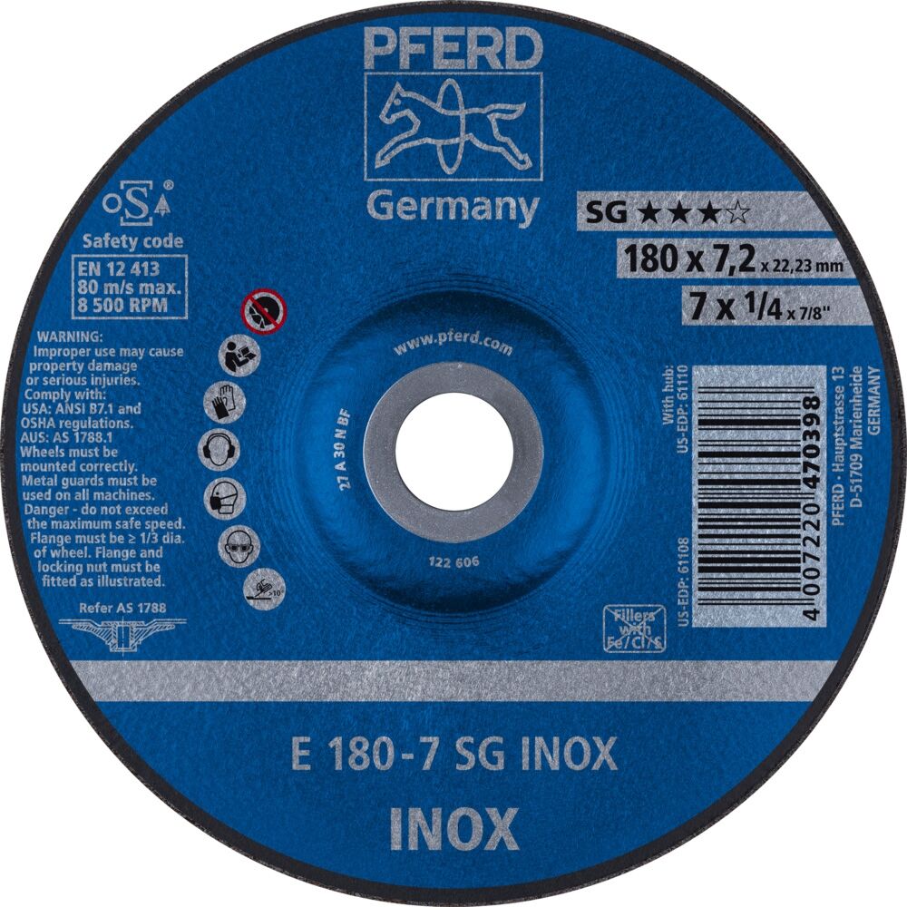 PFERD Schruppscheibe SG INOX 180x7,2mm Spezialkorund A30 N