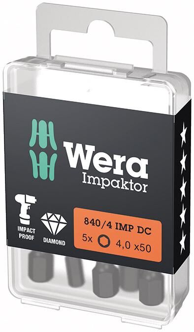 WERA Impaktor-Bit 1/4" Innensechskant SW 4x50mm hex-Plus 5er Pack