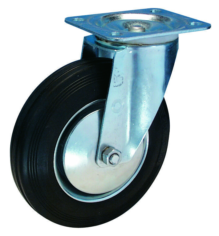 BS ROLLEN Lenkrolle 80mm LG. R Stahlbl Verz Gummirad