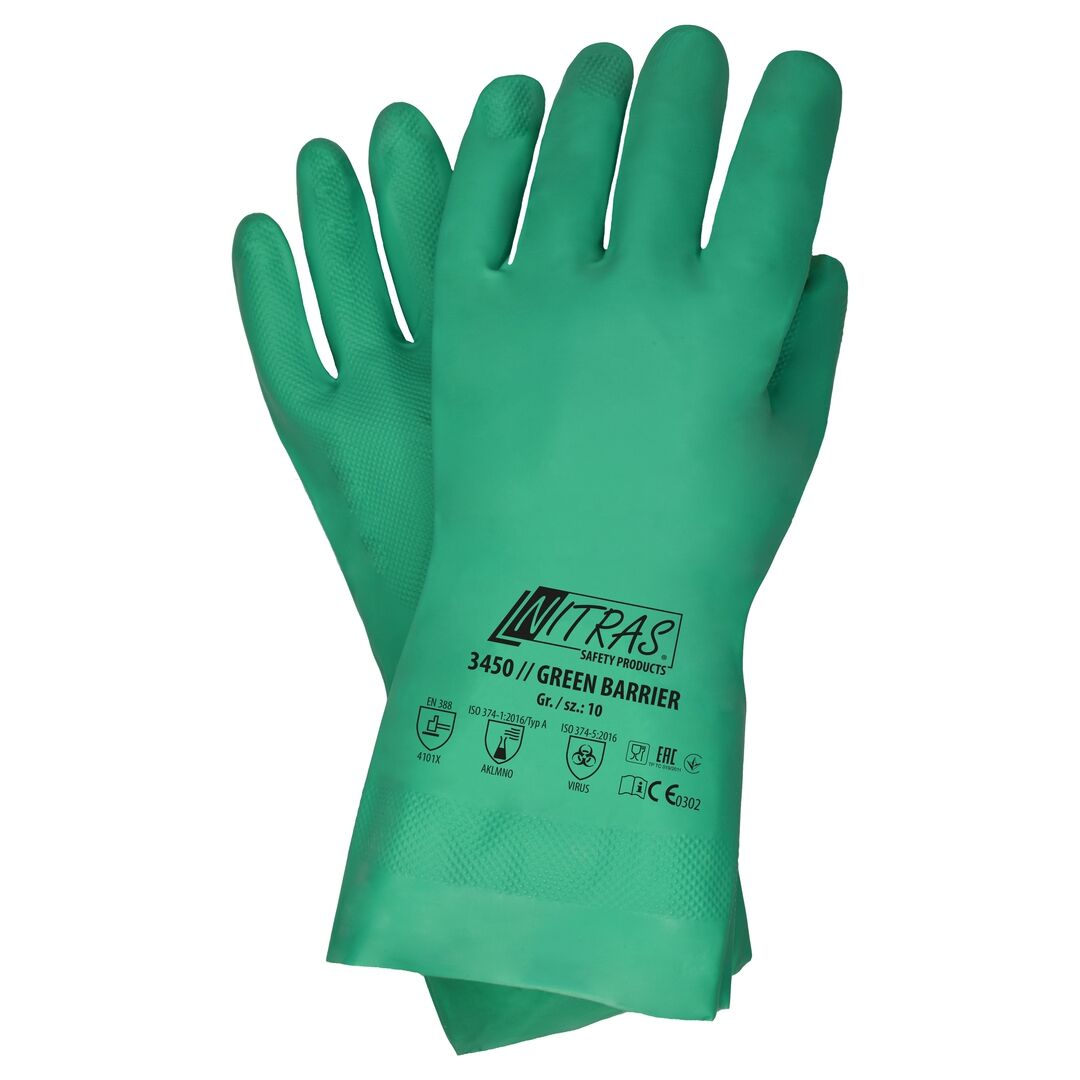 NITRAS Chemikalienschutzhandschuhe 3450 Gr. 10 32cm grün Nitril EN 388/374 CAT 3