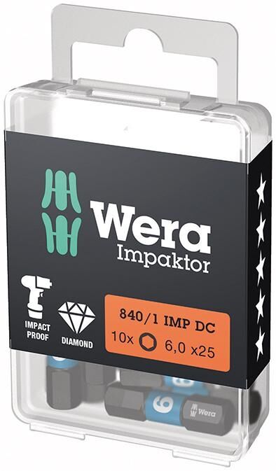 WERA Impaktor-Bit 1/4" Innensechskant SW 6x25mm hex-Plus 10er Pack 840/1
