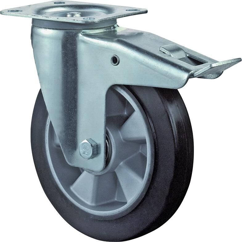 BS ROLLEN Lenkrolle mitFeststeller L420.B80.160 160mm Elastik-Reifen schwarz