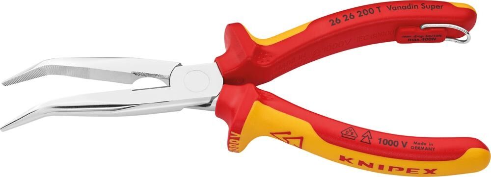 KNIPEX Flachrundzange mit Schneide 200mm Mehrkomponenten-Hülle VDE verchromt 26 26 200 T
