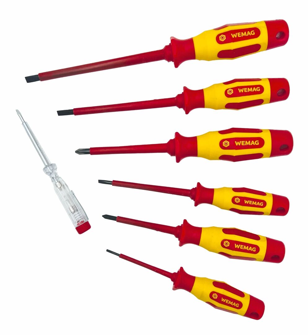 WEMAG Schraubendreher Set VDE 7 teilig 4x Schlitz 2x PH + Phasenprüfer
