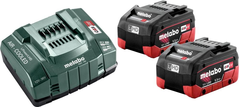 METABO Basis-Set 2xLiHD Akkus 18V/5,5Ah Ladegerät ASC 145 im Karton