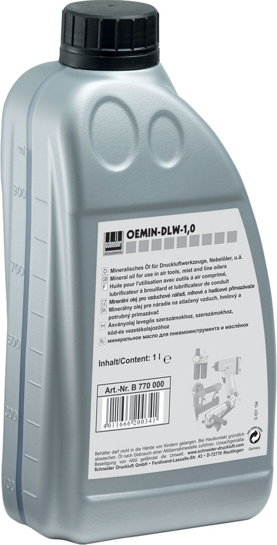 SCHNEIDER DRUCKLUFT Mineralisches Druckluft Öl für DL-Werkzeuge im 1 Liter-Gebinde