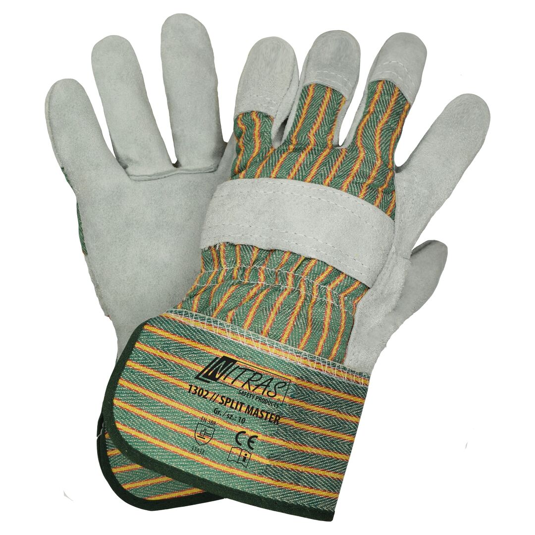 NITRAS Rindspaltleder-Handschuhe Gr. 8 COWBOY Top-Q gestreifter Rücken Doppelnähte