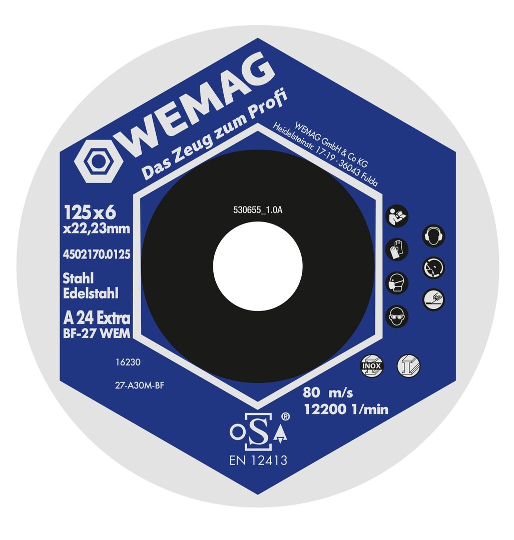 WEMAG Schruppscheibe STAHL/INOX 125x7,0x22,23mm Korund