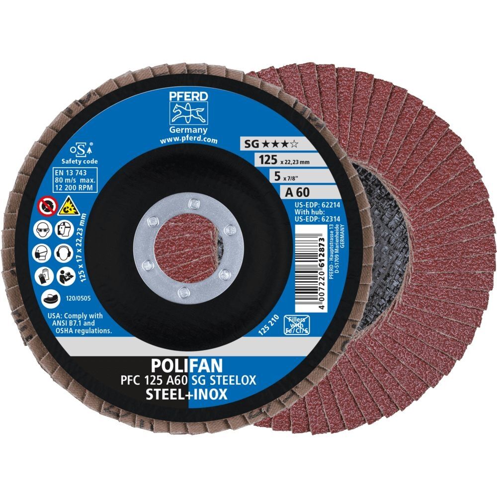 PFERD Fächerschleifscheibe Korund 125x22mm gewölbt K60