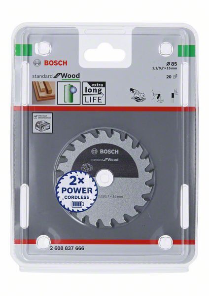 BOSCH Kreissägeblatt Standard for Wood 85x15x1,1/0,7mm 20 Z