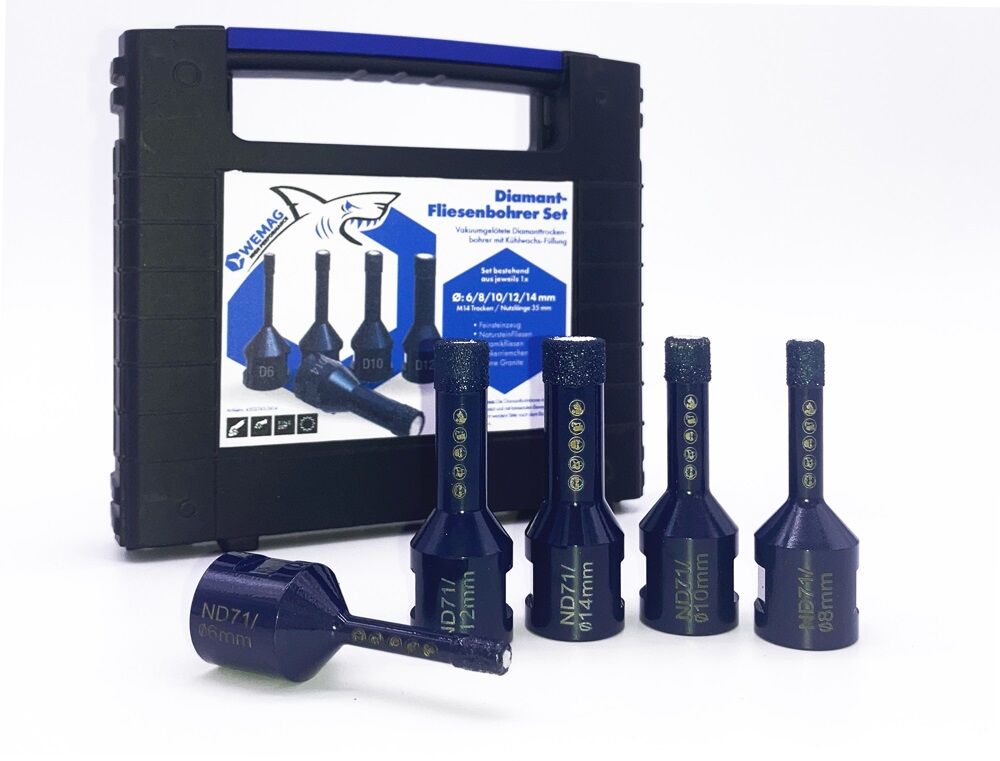 WEMAG Diamant-Fliesenbohrer Set im Koffer 6-14mm M14