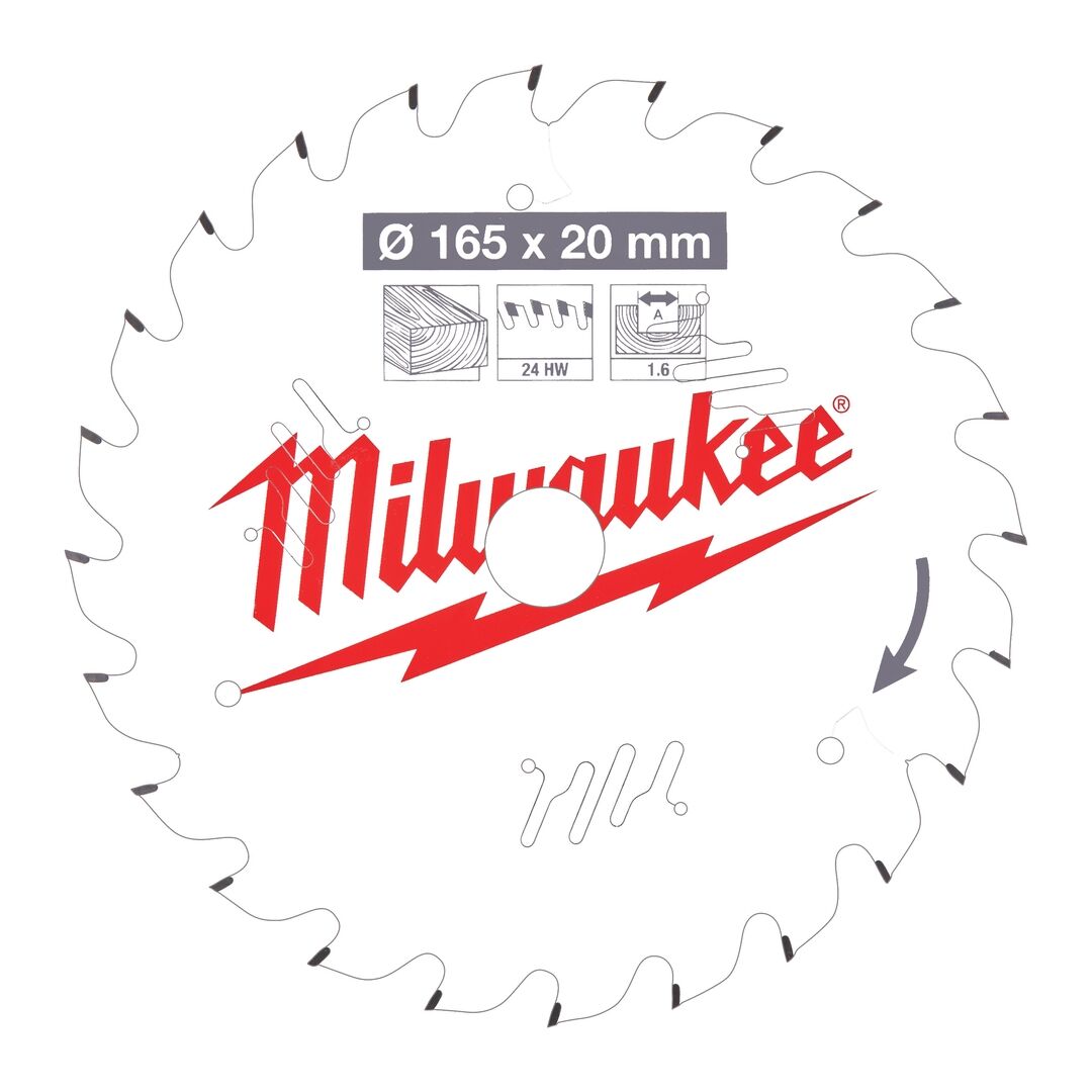 MILWAUKEE Kreissägeblatt Holz für Akku-Handkreissägen 165/20mm Z24 Wechselzahn