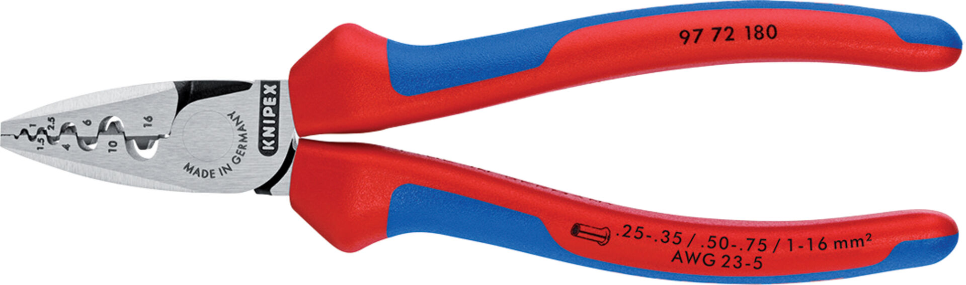 KNIPEX 97 72 180 Crimpzange für Aderendhülsen mit Mehrkohne-Hülle 180mm
