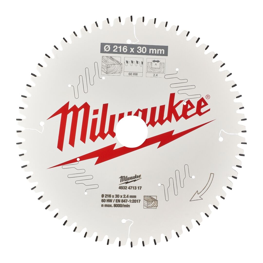 MILWAUKEE Kreissägeblatt Holz für Kapp-/ Gehrungssägen 216/30mm Z60 Wechselzahn