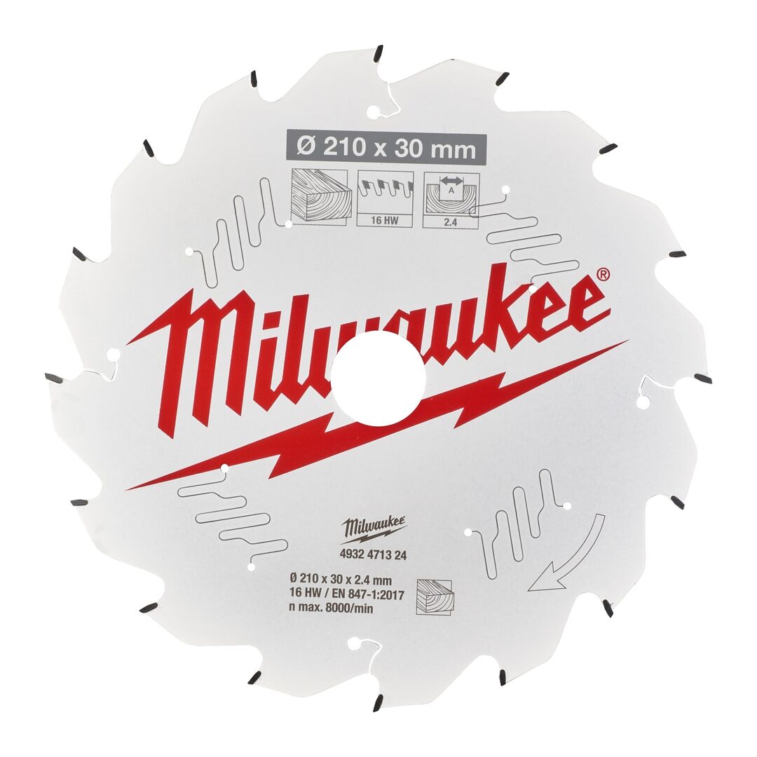 MILWAUKEE Kreissägeblatt Holz für Tischkreissägen 210/30mm Z16 Wechselz
