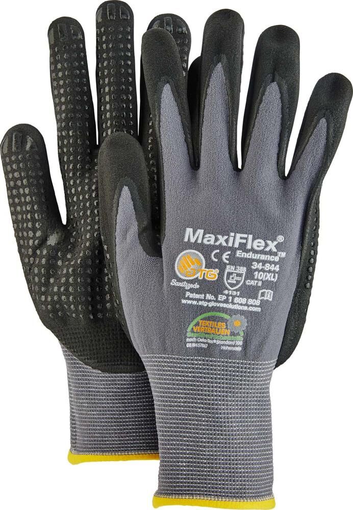 ATG Nylon-Strickhandschuhe Maxiflex Endurance Gr. 11 Nitril-Noppen grau/schwarz 34-844
