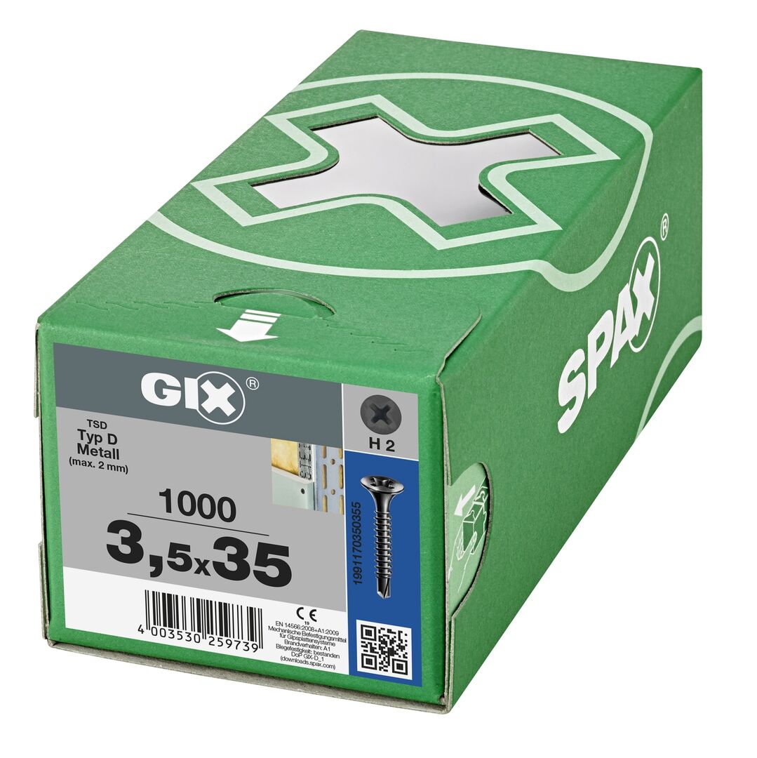 SPAX Trockenbauschraube H2 3,5x35mm verstärktes Metall Bohrspitze phosphatiert Gix-D 1000 Stück