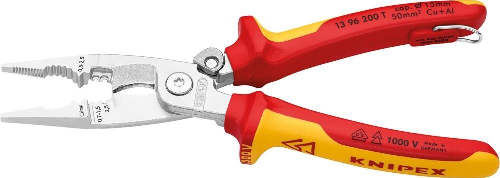 KNIPEX Elektro-Installationszange 200mm VDE verchromt 13 96 200 T