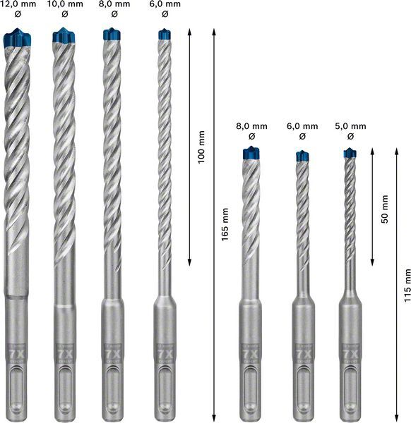 BOSCH SDS-plus Hammerbohrer Set 5/6/8x50 6/8/10/12x100mm 7-teilig