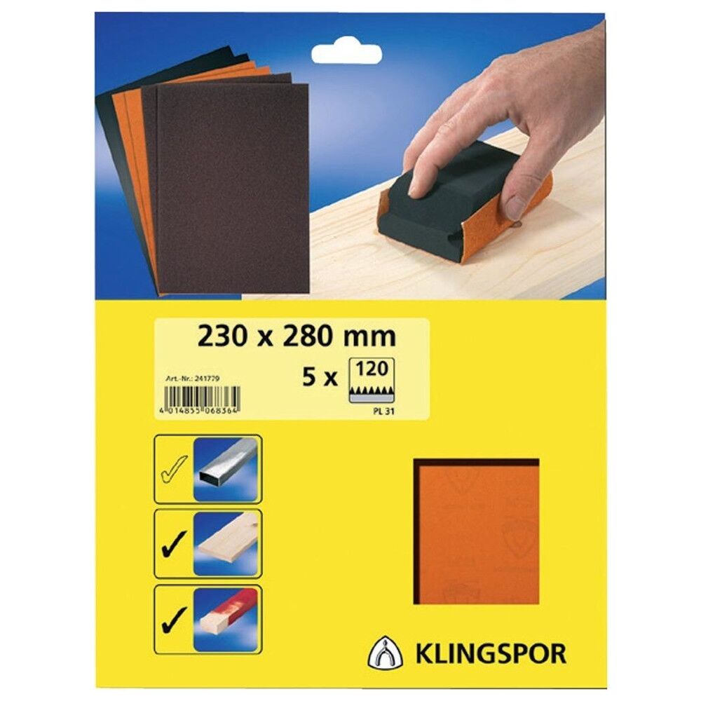KLINGSPOR Schleifpapier K40 SB-Reiter 230x280mm PL 31 B S.A U. 5er Pack