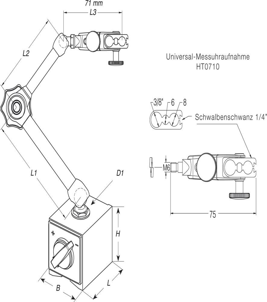 IBT Magnet-Messstativ mit Feststellung am Oberteil 320N 201mm