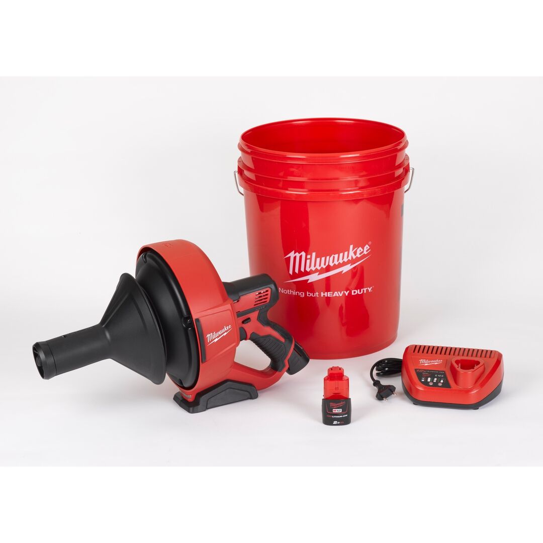 MILWAUKEE Akku-Rohrreiniger M12BDC6-202C 2x2Ah Ladegerät Eimer