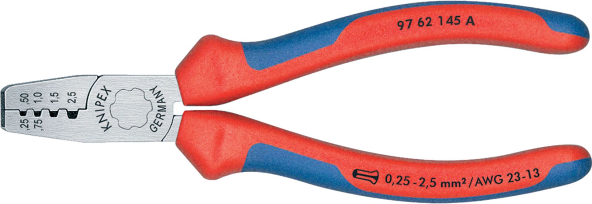 KNIPEX 97 62 145 A Crimpzange für Aderendhülsen mit Mehrkohne-Hülle 145mm
