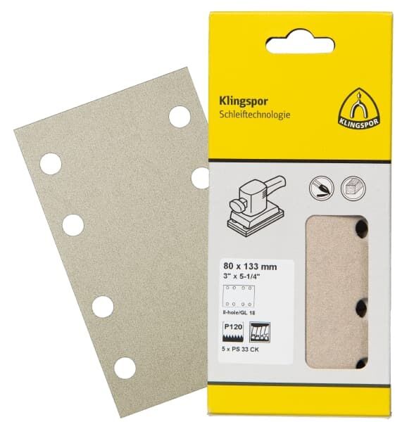 KLINGSPOR Schleifstreifen PS 33 kletthaftend BK K320 Lochform GL18 SB 80x133mm 5er Pack