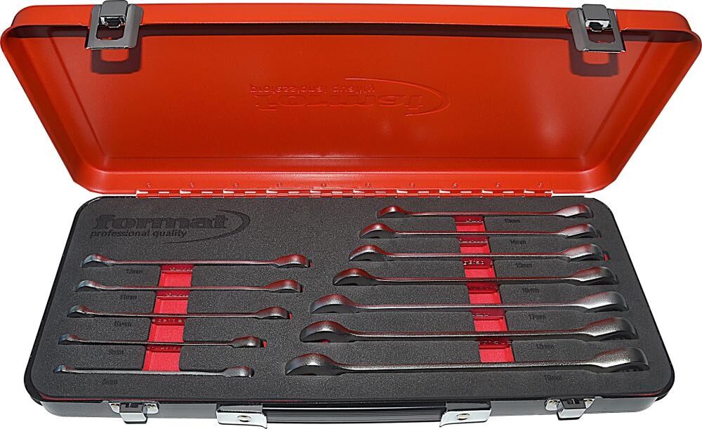 FORMAT Ratschenschlüssel-Set gerade 12-teilig SW 8-19mm im Metallkasten