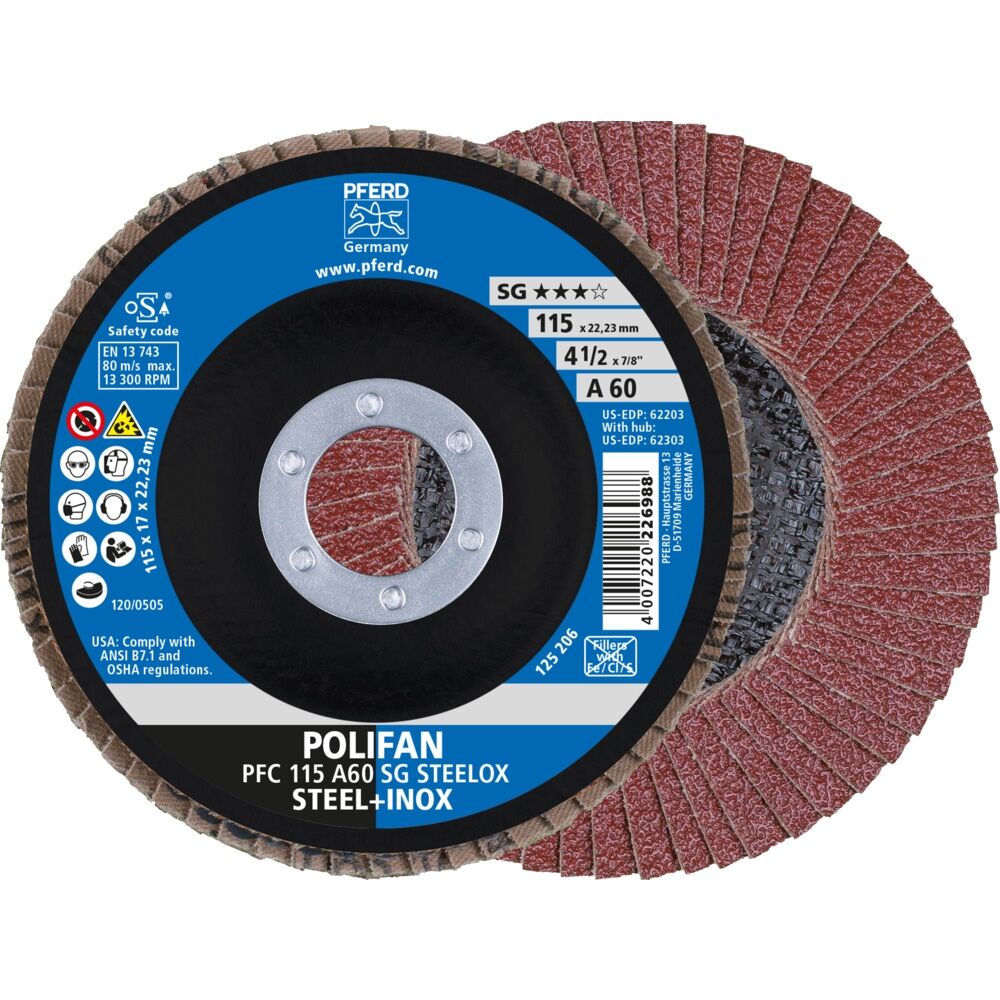 PFERD Fächerschleifscheibe Korund 115x22mm gewölbt K60