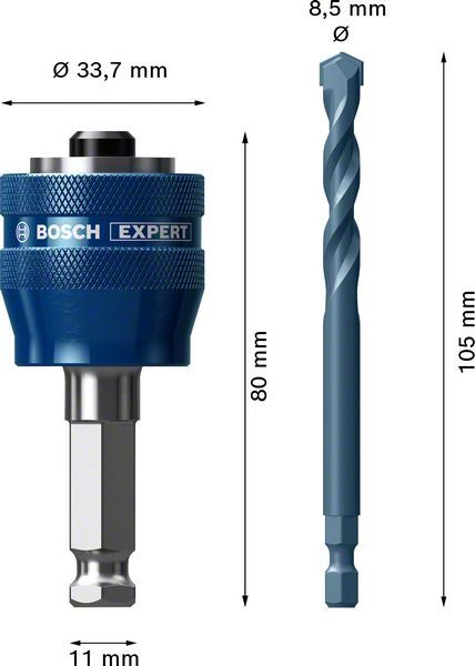 BOSCH PowerChange Plus Adapter Hex 11mm Bohrer 8,5x105mm