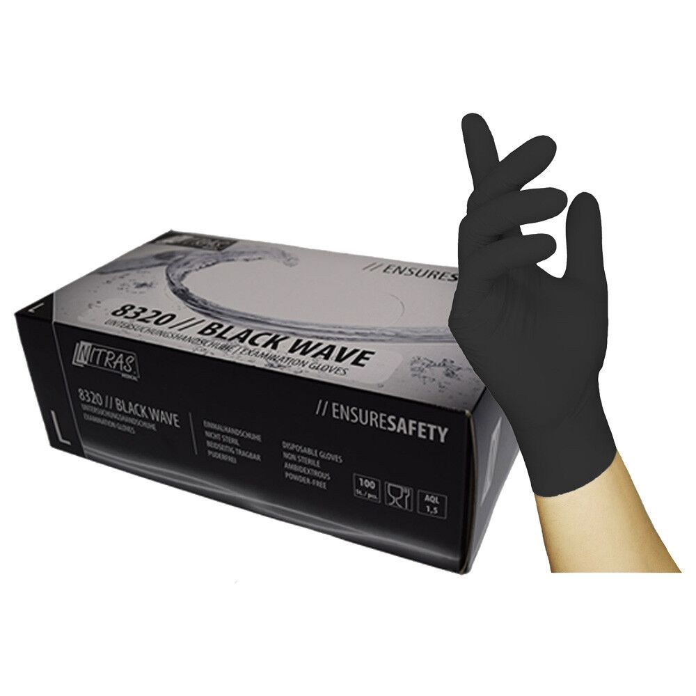 NITRAS Nitril-Einmalhandschuhe Black Wave 8320 Gr. L Box a 100 Stück