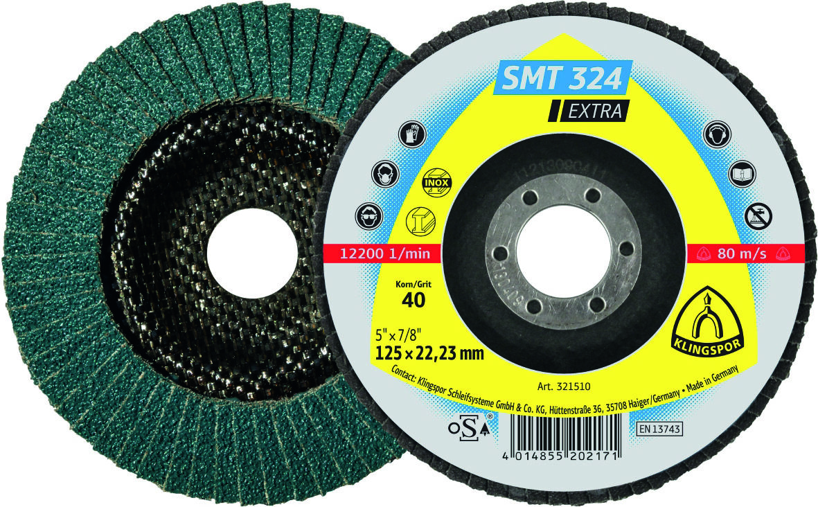 KLINGSPOR Schleifmopteller SMT 324 K40 125x22,23mm gewölbt 12° Zirkonkorund