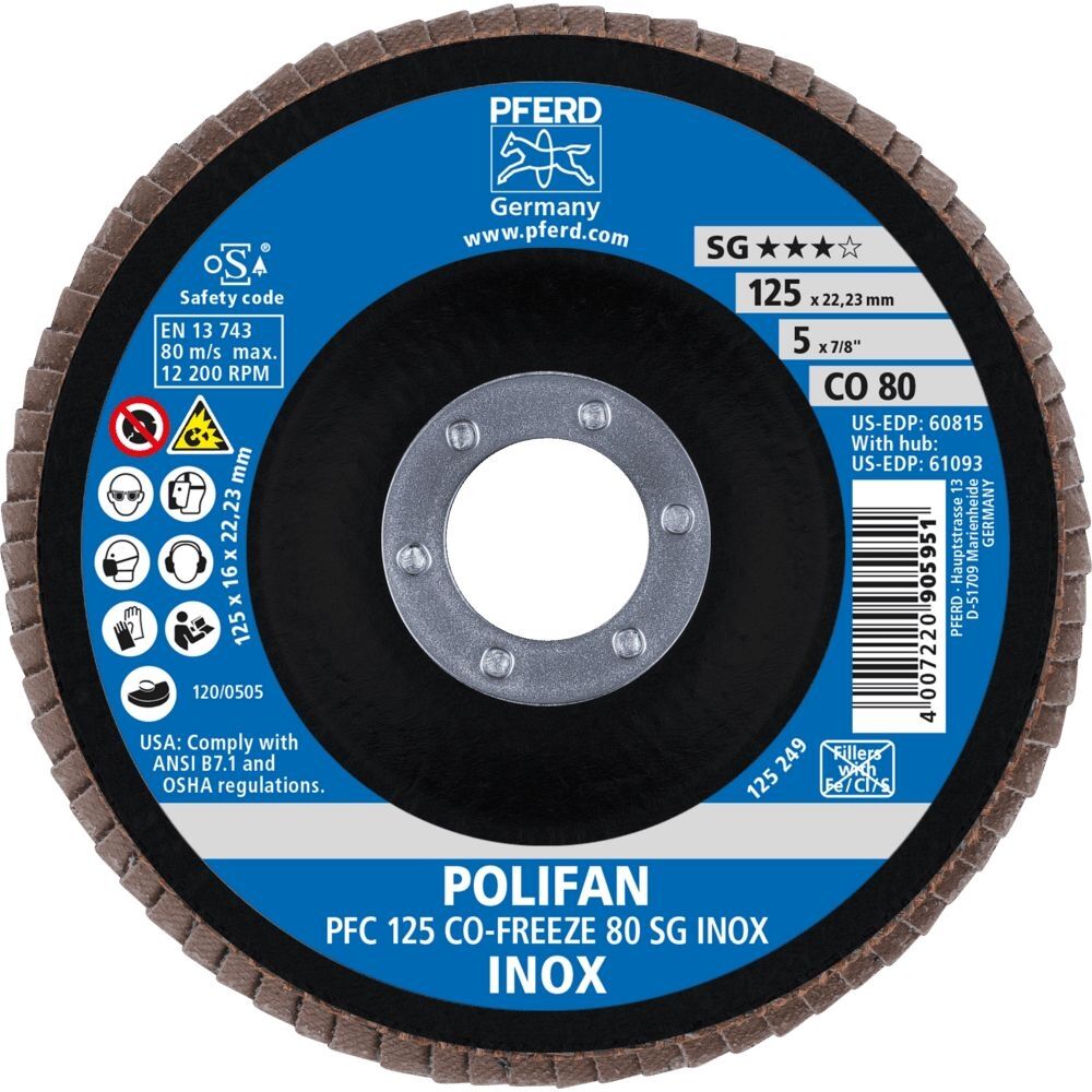 PFERD Fächerschleifscheibe CO-FREEZE gewölbt PFC 125mm K80 SG INOX