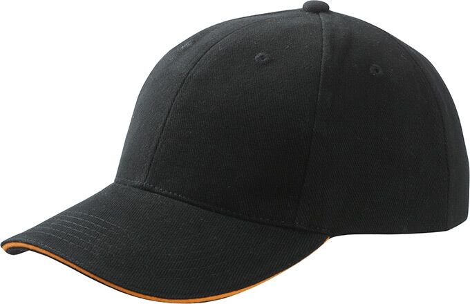 MYRTLE BEACH mb 6 Panel Sandwich Cap MB024 100%BW black/orange Größe one size
