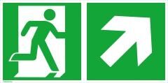 Fluchtwegschild rechts aufwärts auf 30x15cm Alu nachleuchtend