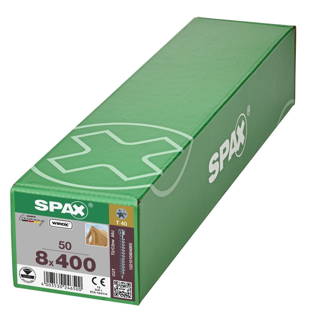 SPAX Holzbauschraube T40 8x400mm Vollgewinde Zylinderkopf T-STAR+ CUT WIROX 50 Stück