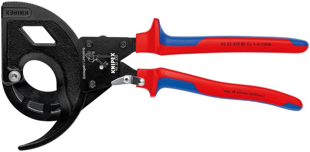 KNIPEX Kabelschneider 320mm Ratschenprinzip Dreigang Mehrkomponenten-Hülle schwarz atramentiert 95 32 320